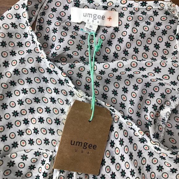 NWT Umgee Blouse Tunic XL Boho Open Slit Long Sleeve & Back Print Semi S… - Picture 11 of 13